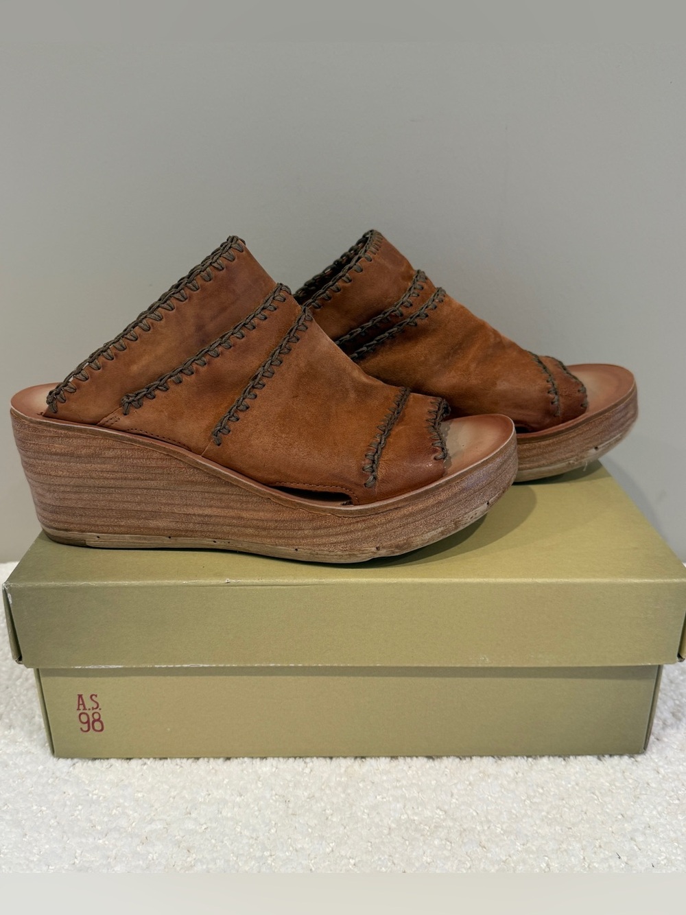 A.S.98 Nelson 301 Handcrafted Leather Platform Wedge Sandals- new- retail $295